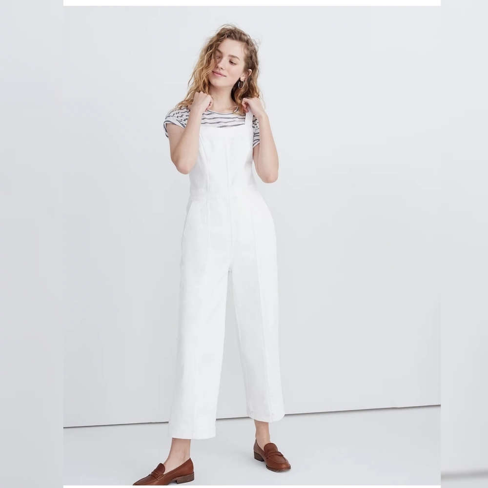 Madewell Denim Seamed Wide-Leg Jumpsuit in Pure White size 14 Petite